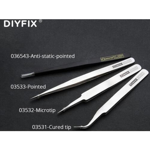 DIYFIX Anti-static Stainless Steel Tweezers Kit Eyelash For Mobile Phone Electronic Components Copper Wire Picking Repair Tool