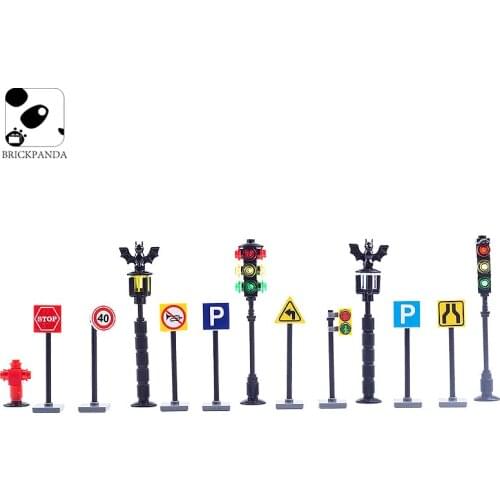 City Military Accessories Street Car Light Traffic Sign Brick Toy WW2 Mini Parts Figures Building Blocks Bricks Children
