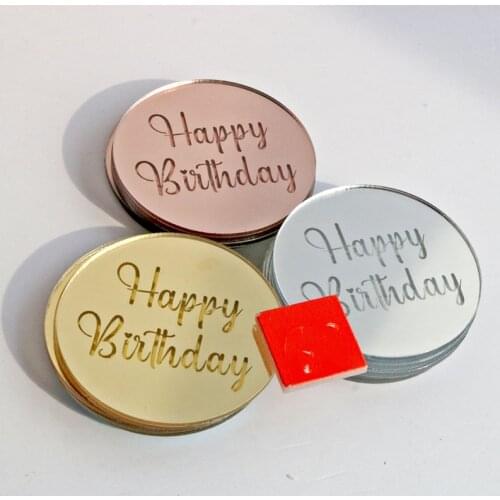 INS 5cm Gold Happy Birthday Cake Topper Acrylic Rose Gold Circle CupCake Topper for Birthday Party Boy and Girl Cake Decorations