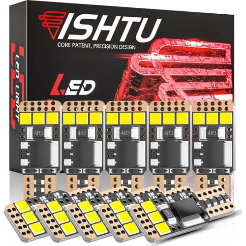 ISHTU 10PCS W5W T10 LED Bulbs 12V/24V 3030 6SMD Canbus 194 168 Car Interior Map Dome Reading License Plate Light Auto Lamp