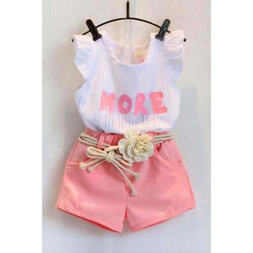 TELOTUNY Childrens clothing Toddler Kids Baby Girls Letter Print Sleeveless T-Shirt Tops+Shorts+Belt Outfits Clothes Set Jun20