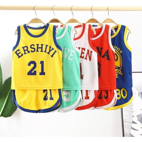 Boys Clothes Sets 2021 Summer Childrens Fashion Leisure Letter Sleeveless Baby Vest Shorts Kids Sports Basketball Clothes Suits