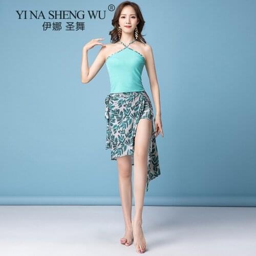 Belly Dance Clothes Summer New Sling Top Printed Short Skirt Suit Practice Feminine Oriental Belly Dance Beginner Training Set
