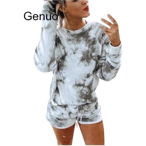 Summer Womens Sets Tie-dye Long Sleeve T Shirt And Shorts Elastic Waist Outdoor Sportswear Suit Two Piece Sets Women Tracksuit