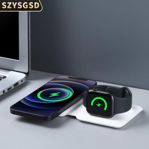 2in1 Magnetic Folding Dual Magnetic Wireless Charger 15W For iPhone 12 mini 12 Por Max For Apple Watch Fast Charger Dropshipping