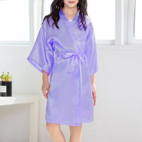 Fashion Toddler Infant Baby KidS GirlS Solid Colors Satin Casual 3/4 Sleeve Belt Kimono Robes Bathrobe Sleepwear Clothes#p4