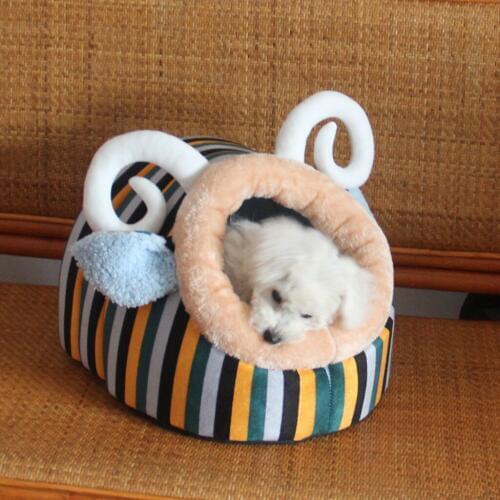Fashion Soft Lovely Pet Kennel Stripe Sheep Warm Comfortable Bed House Small Dog Cat Puppy House Mats Pets Accessories Supplies