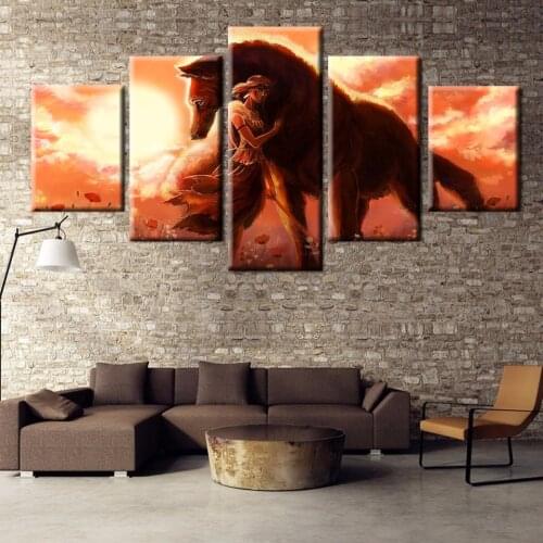 Modular Canvas Pictures Home Decor For Living Room Frame 5 Pieces Anime Princess Mononoke Wolf Paintings Wall Art Posters PENGDA