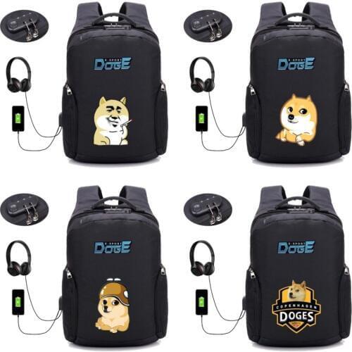 Cartoon anime doge cute dog backpack Anti thief USB Recharging men Laptop Travel Backpack school bag student book bag 10 style
