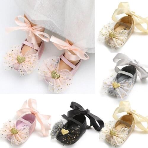 0-18M Newborn Baby Girl Soft Sole Sequins Bow-Knot Shoes Anti-slip Sneaker Prewalker Bandage First Walklers
