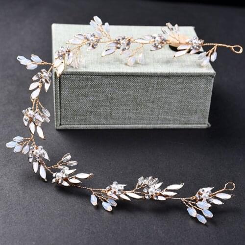 Gold Color Leaves Handmade Headbands Wedding Hair Accessories Pearl Crystal Hairbands Bridal Hair Jewelry Floral Style Ornament