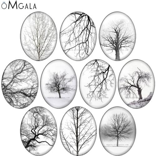 Bare Trees Art Drawing 13x18mm/18x25mm/30x40mm Oval photo glass cabochon flat back Making findings