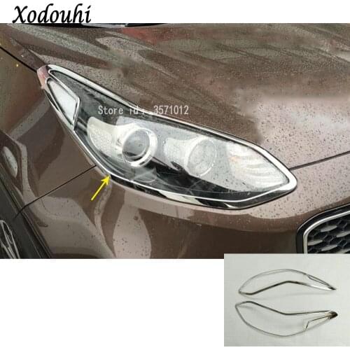 Car Body Front Head Light Lamp Hood Molding Detector Frame Stick ABS Chrome Trim Part 2pcs For Kia Sportage KX5 2016 2017 2018