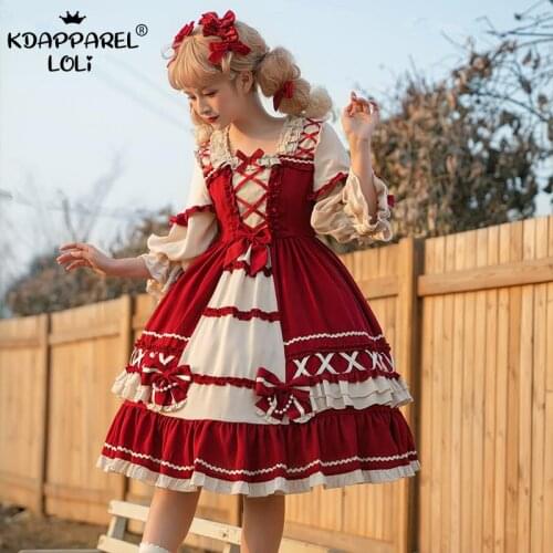 Spring Summer Lolita Girls OP Dresses Cute Soft Square Collar Sweet Bows Ruffles Half Sleeve Cosplay Party Women Snow-White New