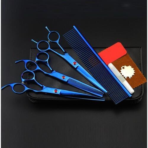 Professional 4 kit 8 inch blue pet grooming shears cutting hair scissors dog grooming thinning barber hairdressing scissors set