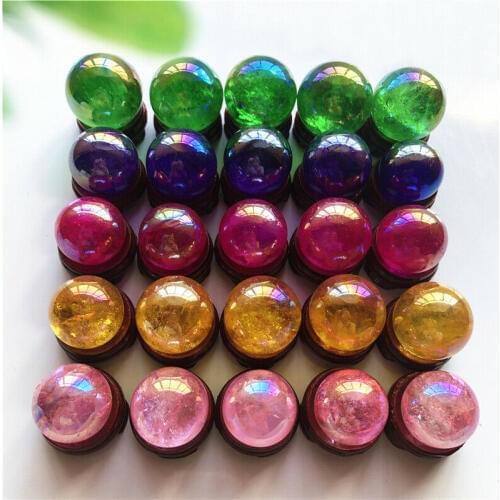 Drop Shipping 1PC Electroplated 5 Colors Pink Titanium Aura White Quartz Crystal Balls Crystal Sphere Natural Stones and Crystal