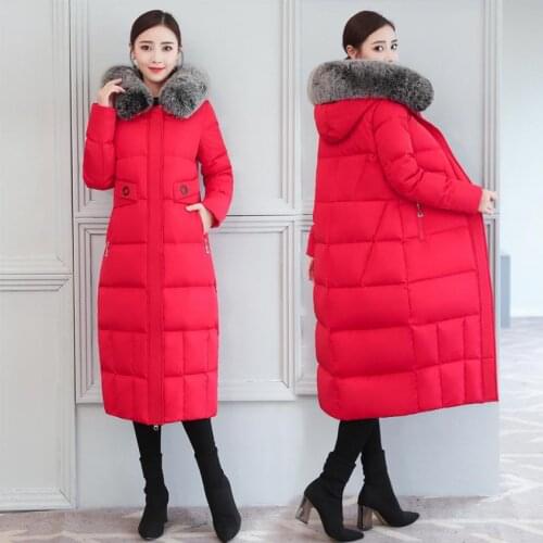 Super longer real fox fur coat nutral fluffy duck down jacket female winter fashion big fur collar thicker warm coat F1810