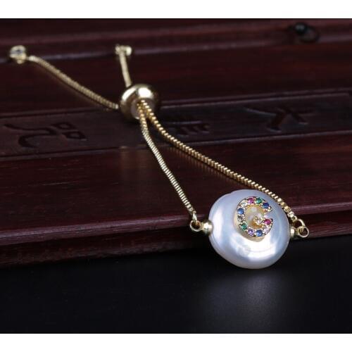 Rainbow Colors CZ Gold Bracelet G Initial alphabet Letter Natural Freshwater Pearl Bracelet For Women Girl Name Jewelry