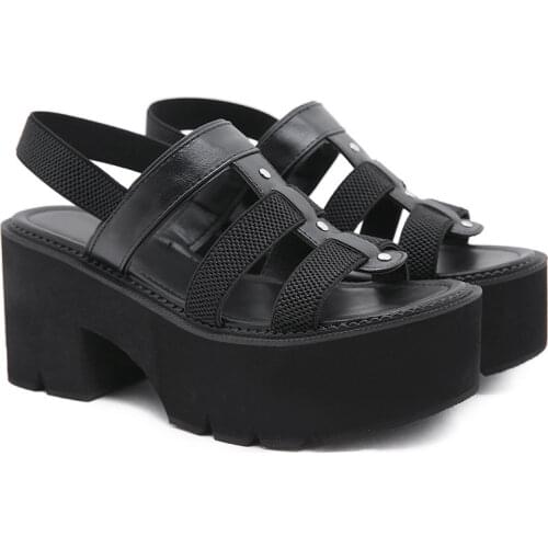 Summer ladies sandals platform peep-toe narrow combination leather sandals female thick with punk shoes womens sandals 2021