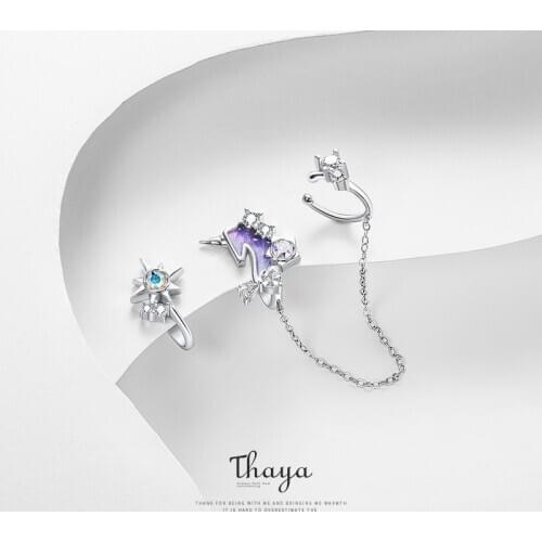 Thaya 925 Sterling Sliver Crystal Drop Oil Unicorn Clip Earring Clip Anniversary Trendy Earrings For Women Gift Fine Jewelry