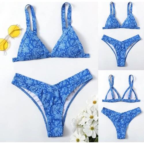 Blue Womens sexy Vintage printed split Bikini Swimsuit spa beach swimsuit two piece swimsuit BA nianadores mujer 2021