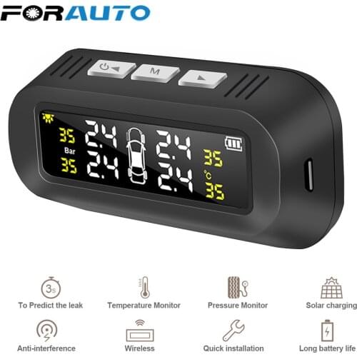 Solar TPMS Car Tire Pressure Monitoring System Digital Display Tyre Temperature Warning Alarm Kit with 4 Internal Sensors