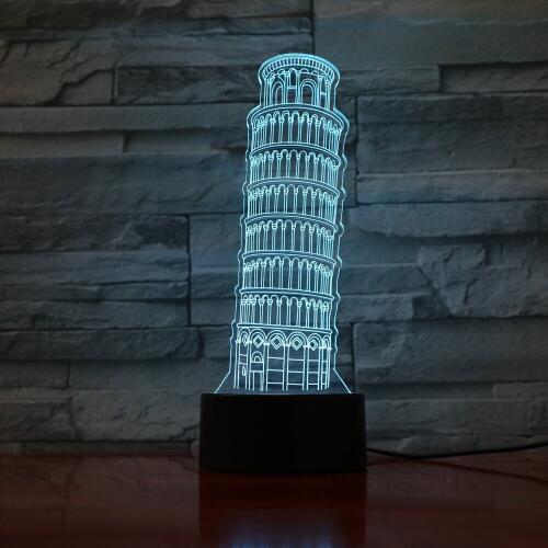 Leaning tower Led Night Lights 7 Color Lamp 3d Visual Desk Bedside Lamp Baby Sleeping Nightlight Indoor Decorative USB Lampara