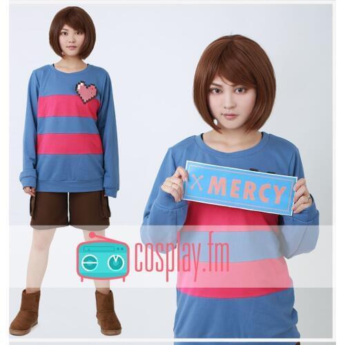 [STOCK] Girly Pin Heart Game Undertale Frisk Heart Blue Pullover Sweater Cosplay Top S-XL