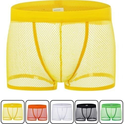 Mesh Underpants Low Rise Man Sexy Underwear 9 Color Sexy Mens Boxers Shorts Transparent Mesh See Through Net