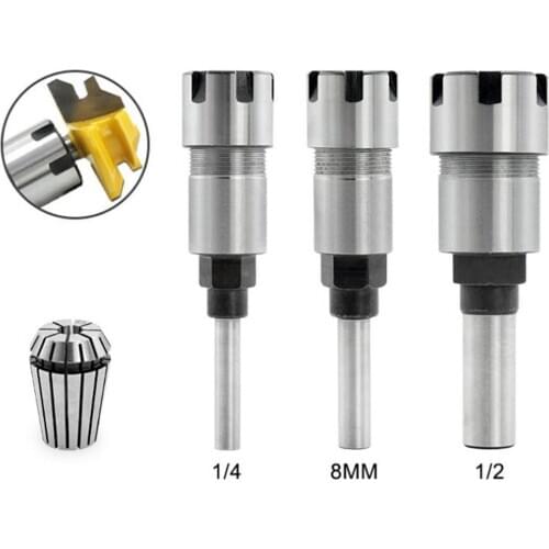 1PCS 1/4" 8mm 1/2" Shank Router Bit Extension Rod Milling Cutter Extender Collet Holder Adapter With Collet Chuck