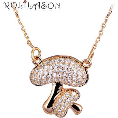 Mushroom Shape Office style Charming Gold Tone White Crystal Necklaces & Pendants for Women Wedding Fashion Jewelry LN562