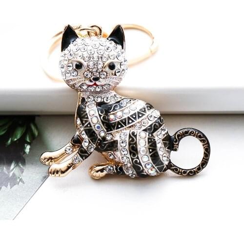 XDPQQ new color Rhinestone cartoon cat creative metal key fob custom car pendant manufacturer direct sales small gifts