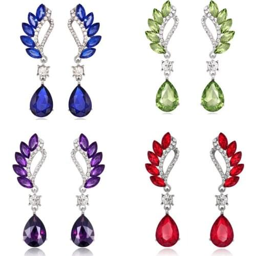 2021 Trendy 5 Colors Long Crystal Dangle Earrings For Women Angel Wings Zircon Korean Things Jewelry Accessories