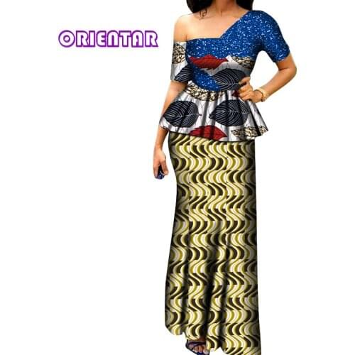 2 Pieces Set African Skirts Set for Women African Clothes Glittering Dashiki Tops and Long Skirts Women African Suits WY6414