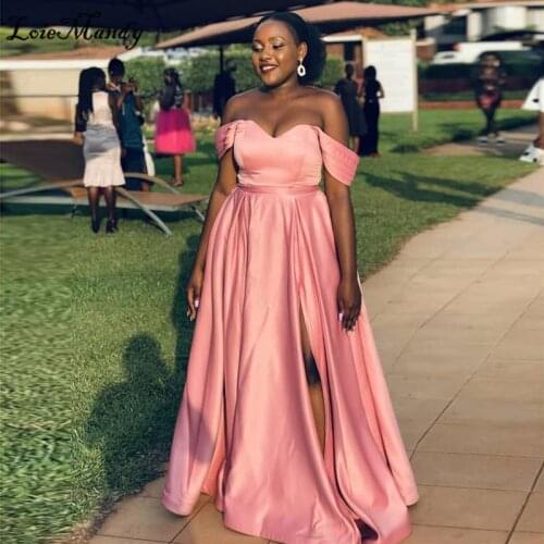 Pink Off Shoulder Long Bridesmaid Dresses 2021 Sexy Split African Wedding Guest Dress For Women Floor Length Vestido madrinha