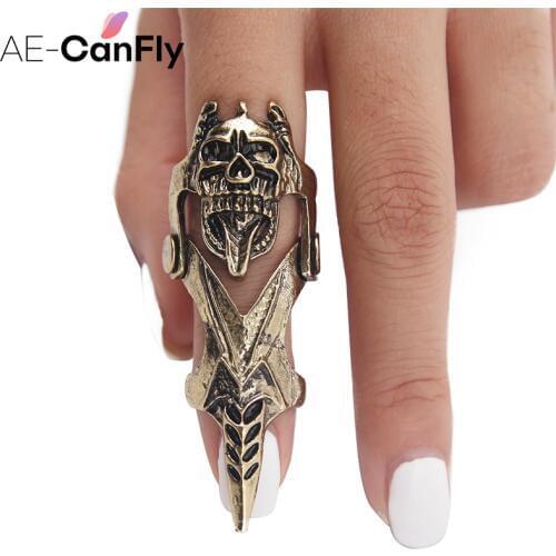 AE-CANFLY Retro Personality Punk Skull Ring Vintage Antique Statement Skeleton Knuckle Rings for Women 2D3009