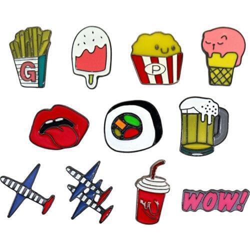 1pc Original popcorn kimbap sushi ice cola beer drip oil brooch collar enamel pin aircraft alloy badge