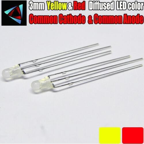 50pcs LED 3mm Diffused Red and Yellow Common Cathode - Common Anode Round 3 mm Diode
