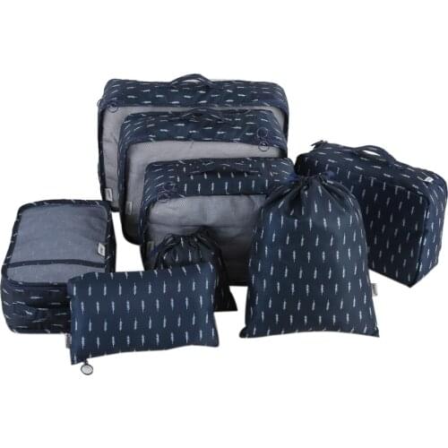 8Pcs Portable Clothes Storage Bag Underwear Packing Travel Luggage Organizer Navy Feather