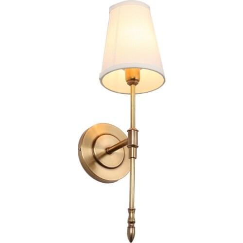 American Country Wall Lamps All Copper Bedroom Bedside Mirror Headlight Sconce Wall Lights Living Room Study Fabric E14 Fixtures