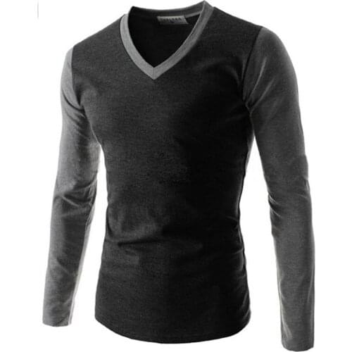 Free shipping Hot Mens long-sleeved T-shirt stitching design casual fashion simple long-sleeved T-shirt
