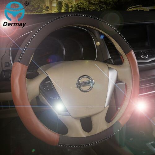 Free Shipping Car Leather Diamond Steering Wheel Cover With Rhinestone,3COLORS 38CM Personalized Accessories interior