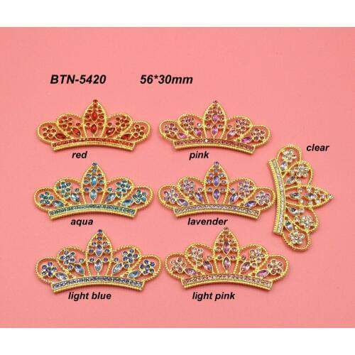 Free shipping gold plating 56*30mm flatback rhinestone tiara crown embellishment 50PCS (BTN-5420)
