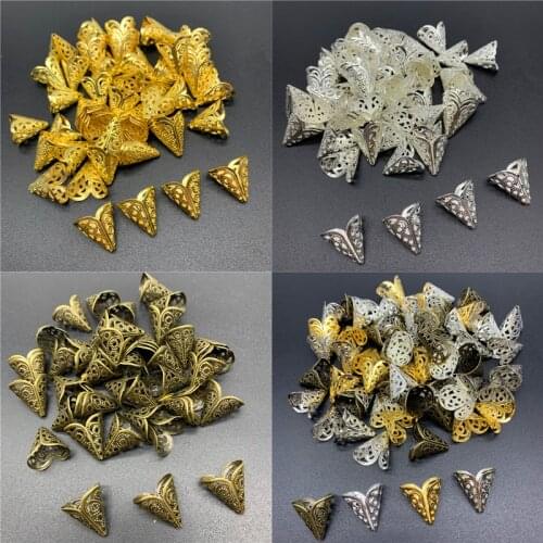 50pcs 15x15mm Jewelry Findings Alloy Beads Cap Ancient Charms Flower Shape Pendant For Jewelry Making DIY Earring Necklace