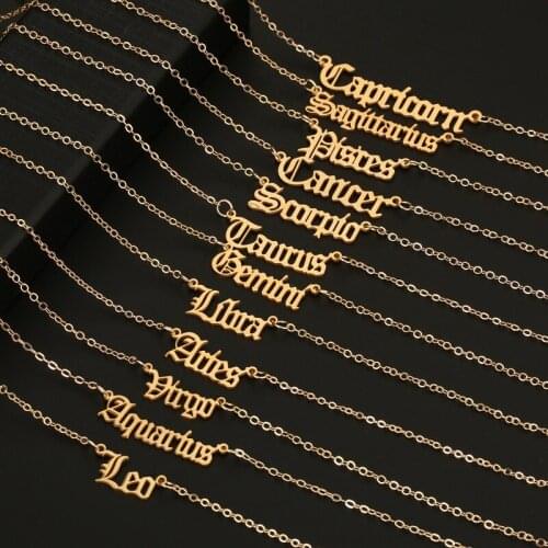 12 Zodiac stainless steel Letter Chain Necklaces with Card Constellation Sign Pendant Chains for Women Fashion Birthday Jewelry