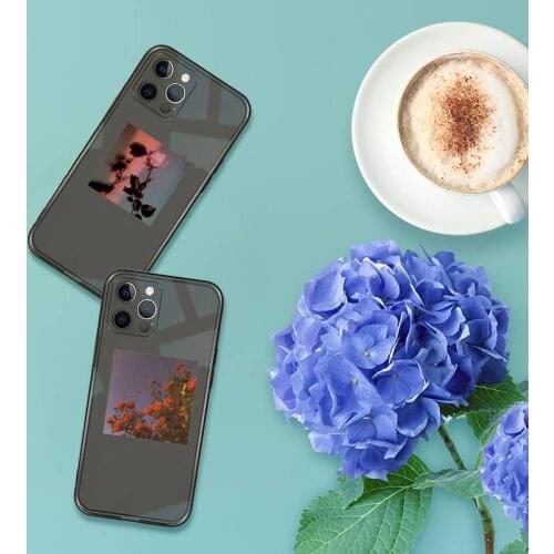 Flower Phone Case For iPhone 12 11 8 7 se 2020 pro X XS XR MAX Plus Black Transparent Cover