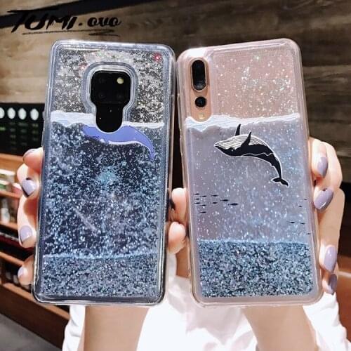 Cartoon Dolphin Shark Liquid Case for huawei P30 Pro P20 Lite P10 Plus Nova 4 3 3e 3i 2 2S 2i P Smart 2019 Mate 20 20X Cover