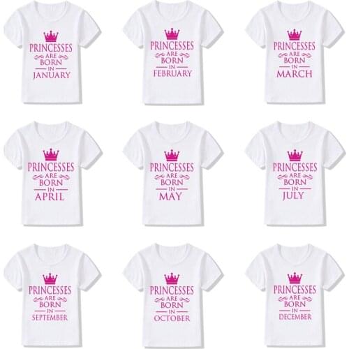 Baby Girls Birthday Princess Are Born In JAL-DEC Print T Shirt Kids Funny Clothes Children Short Sleeve T-shirt Party Wear