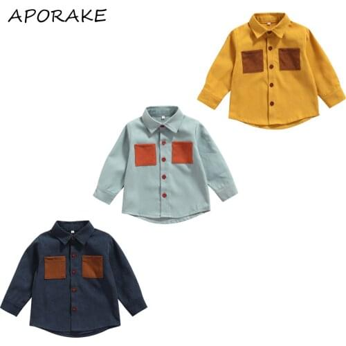 2021 2-7Y Spring Fall Kids Baby Jackets Fashion Boys Girls Patch Pockets Single-breasted Long Sleeve Shirt Top Cardigan Outwear