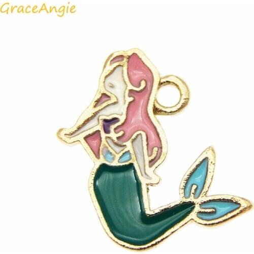 GraceAngie 5pcs/lot enamel mermaid charm jewelry accessories earring pendant bracelet necklace Alloy Charms Animals Pendant Top
